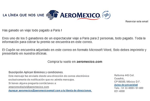 Alerta Aeroméxico por virus en cupón de viaje a París 