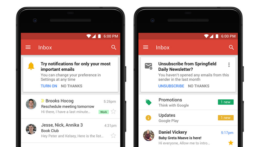 rediseño Gmail, notificaciones